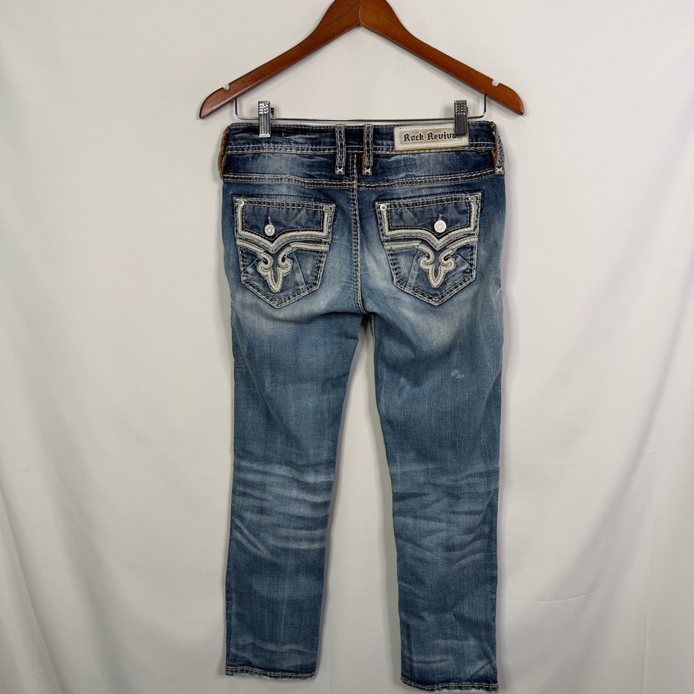 Rock Revival Abrienda Low RIse Cropped Jeans Size 26 Embellished Flap Pocket - Picture 10 of 14